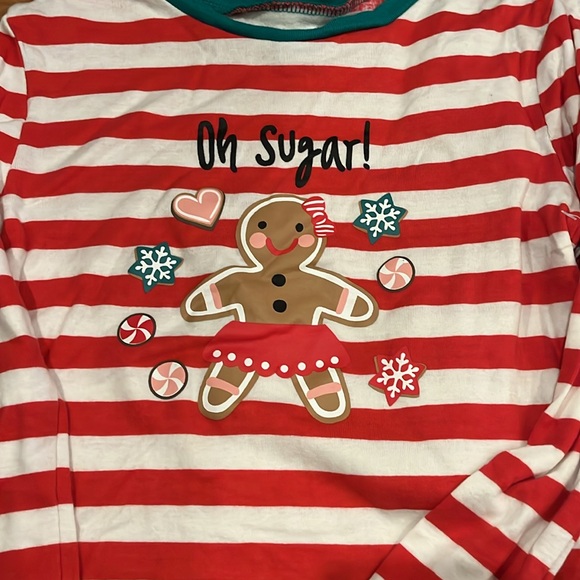 Christmas Pajamarama gingerbread red & white stripe with green trim. “Oh sugar” - Picture 2 of 4